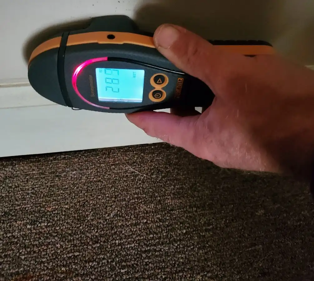 Moisture detection at baseboard during Burst Pipe Cleanup in Hallandale Beach
